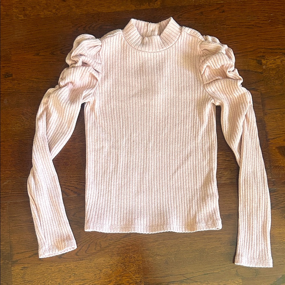 Janie and Jack Light Pink Ribbed Puff Sleeve Blouse